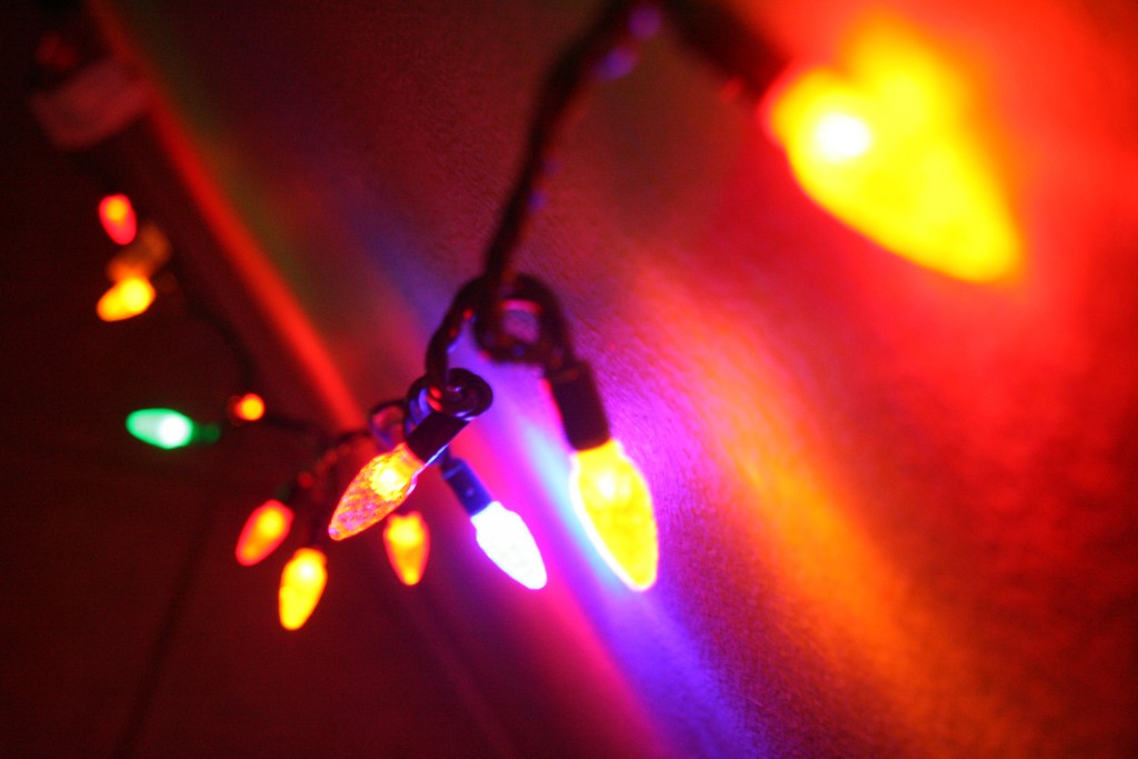 Energy efficient LED lights strung into a holiday decoration.